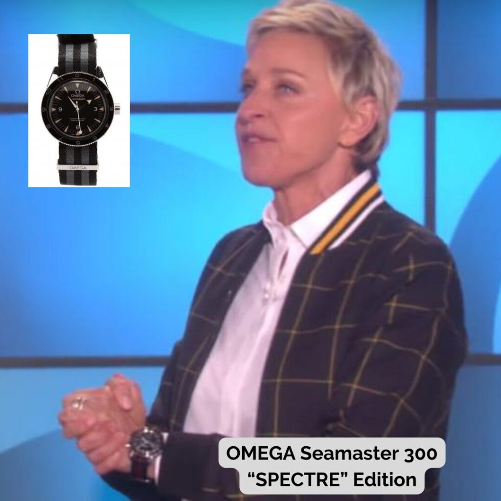 Ellen Degeneres wearing OMEGA Seamaster 300 “SPECTRE” Edition