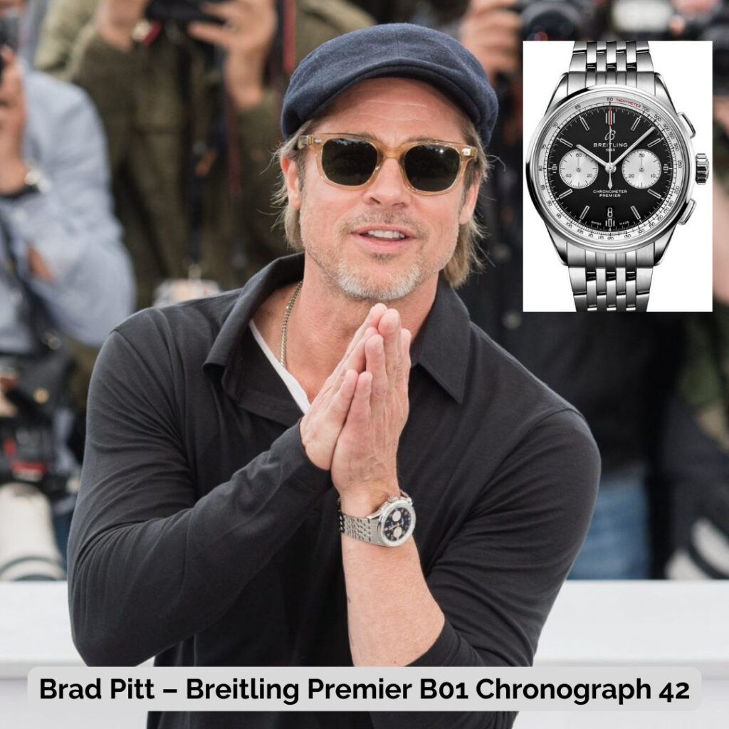 Brad Pitt wearing Breitling Premier B01 Chronograph 42