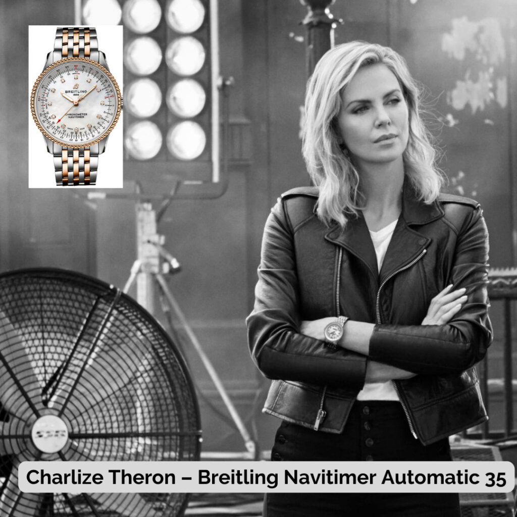Charlize Theron wearing Breitling Navitimer Automatic 35