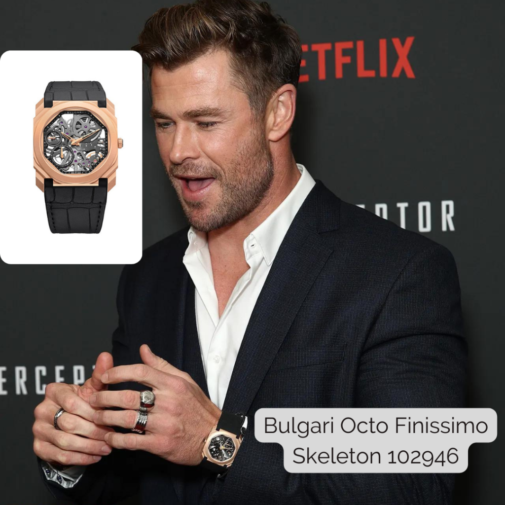 Chris Hemsworth wearing Bulgari Octo Finissimo Skeleton 102946