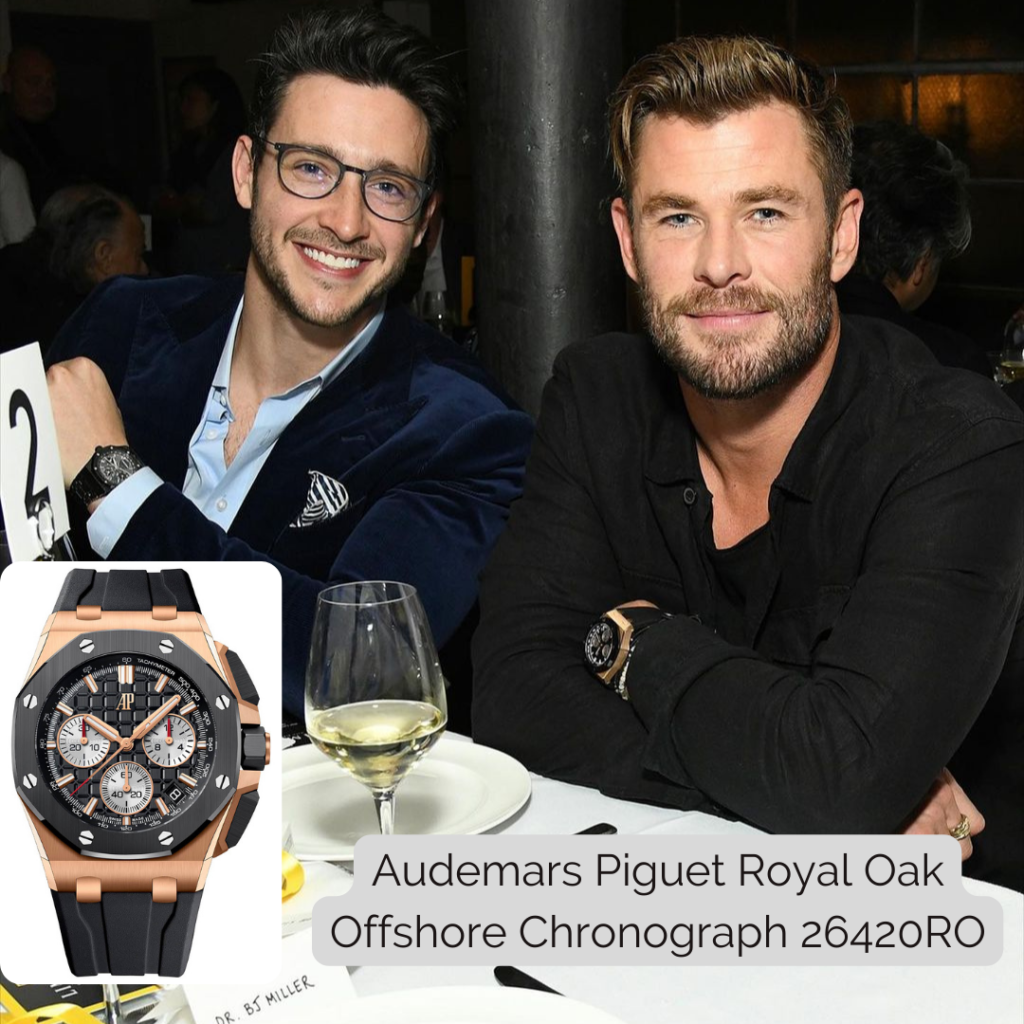 Chris Hemsworth wearing Audemars Piguet Royal Oak Offshore Chronograph 26420RO