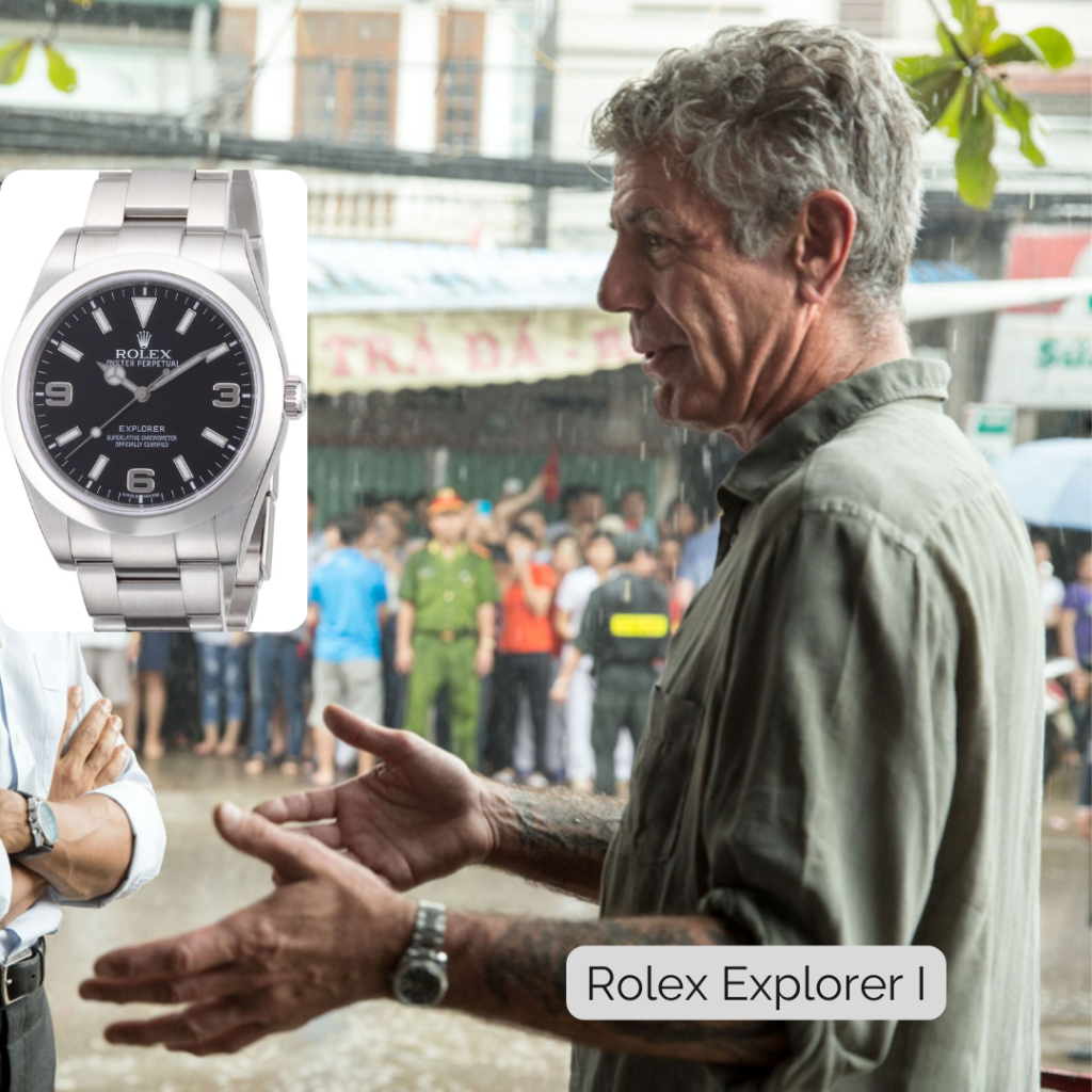 Anthony Bourdain wearing Rolex Explorer I