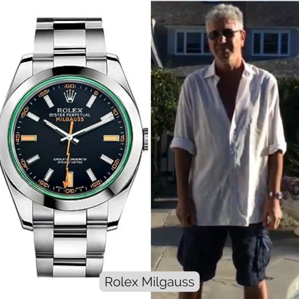 Anthony Bourdain wearing Rolex Milgauss