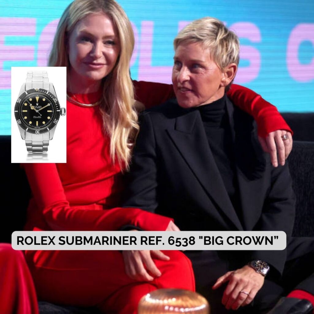 Ellen Degeneres wearing ROLEX SUBMARINER REF. 6538 "BIG CROWN"