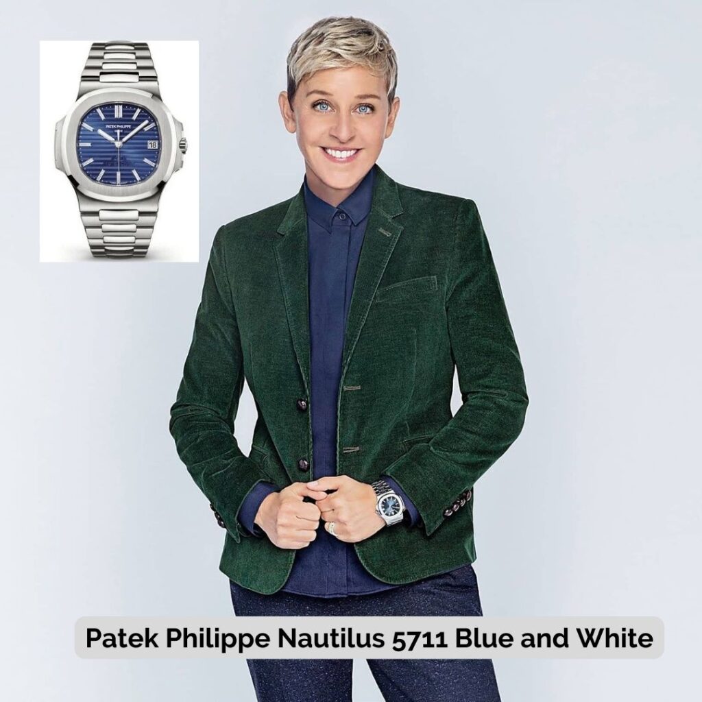 Ellen Degeneres wearing Patek Philippe Nautilus 5711 Blue and White