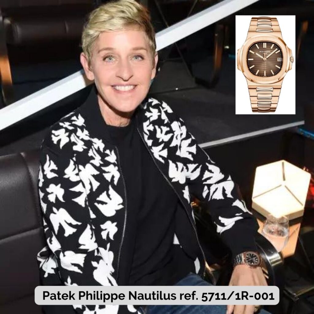 Ellen Degeneres wearing Patek Philippe Nautilus ref. 5711/1R-001