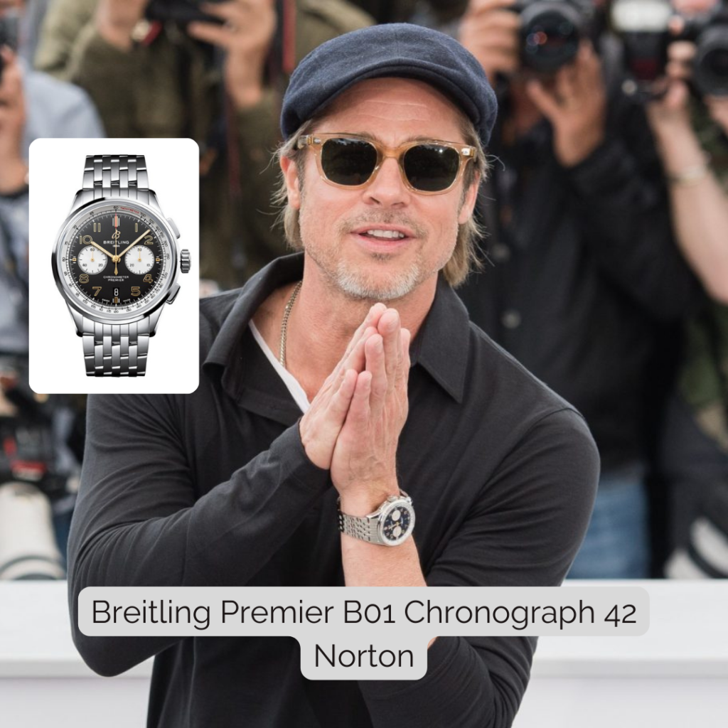 Brad Pitt wearing Breitling Premier B01 Chronograph 42 Norton