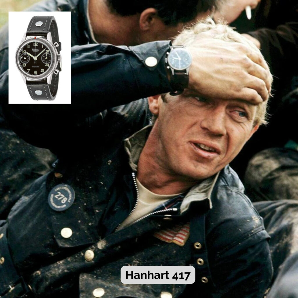 Steve McQueen wearing Hanhart 417
