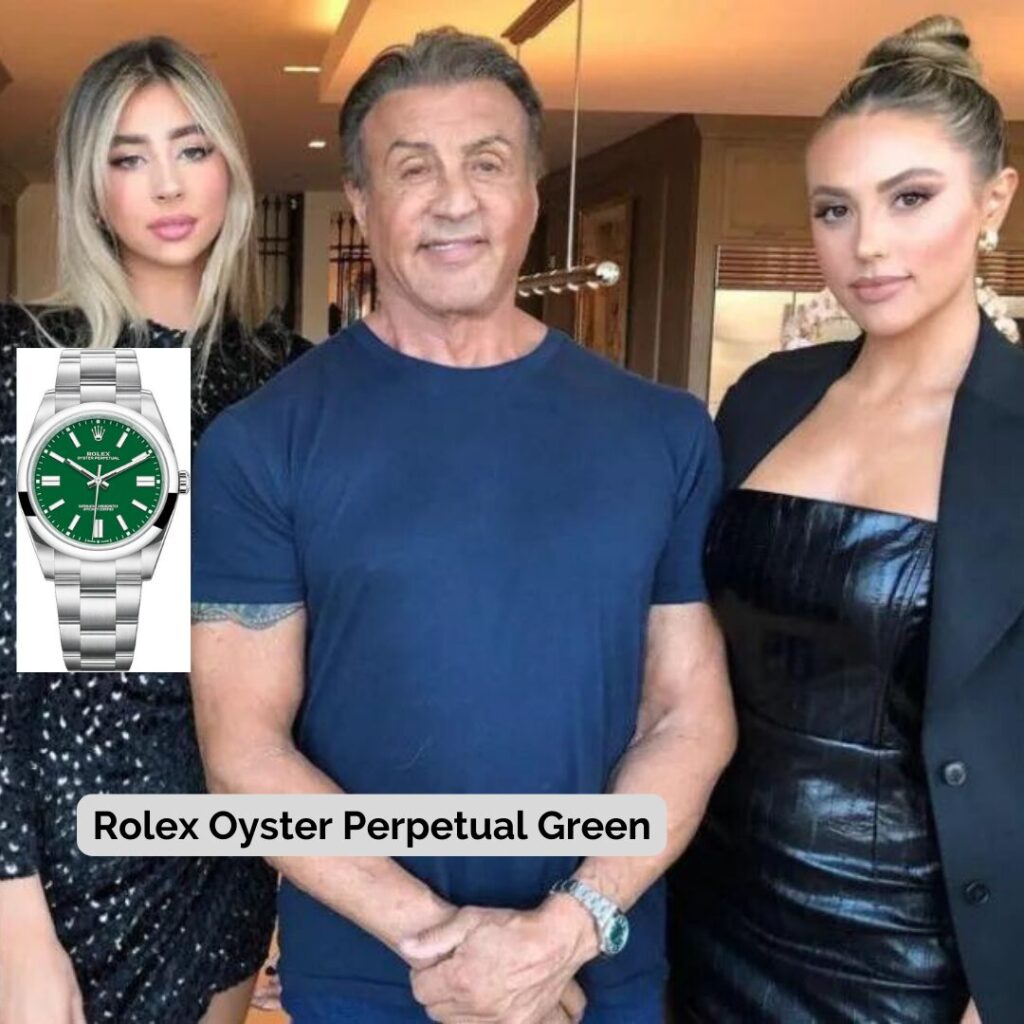 Sylvester Stallone wearing Rolex Oyster Perpetual Green