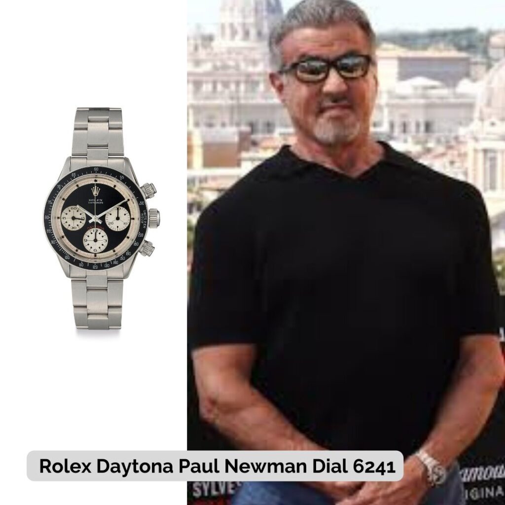 Sylvester Stallone wearing Rolex Daytona Paul Newman Dial 6241