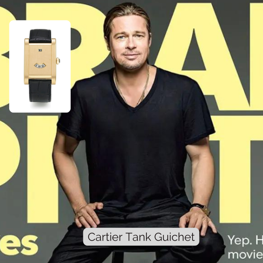 Brad Pitt wearing Cartier Tank Guichet