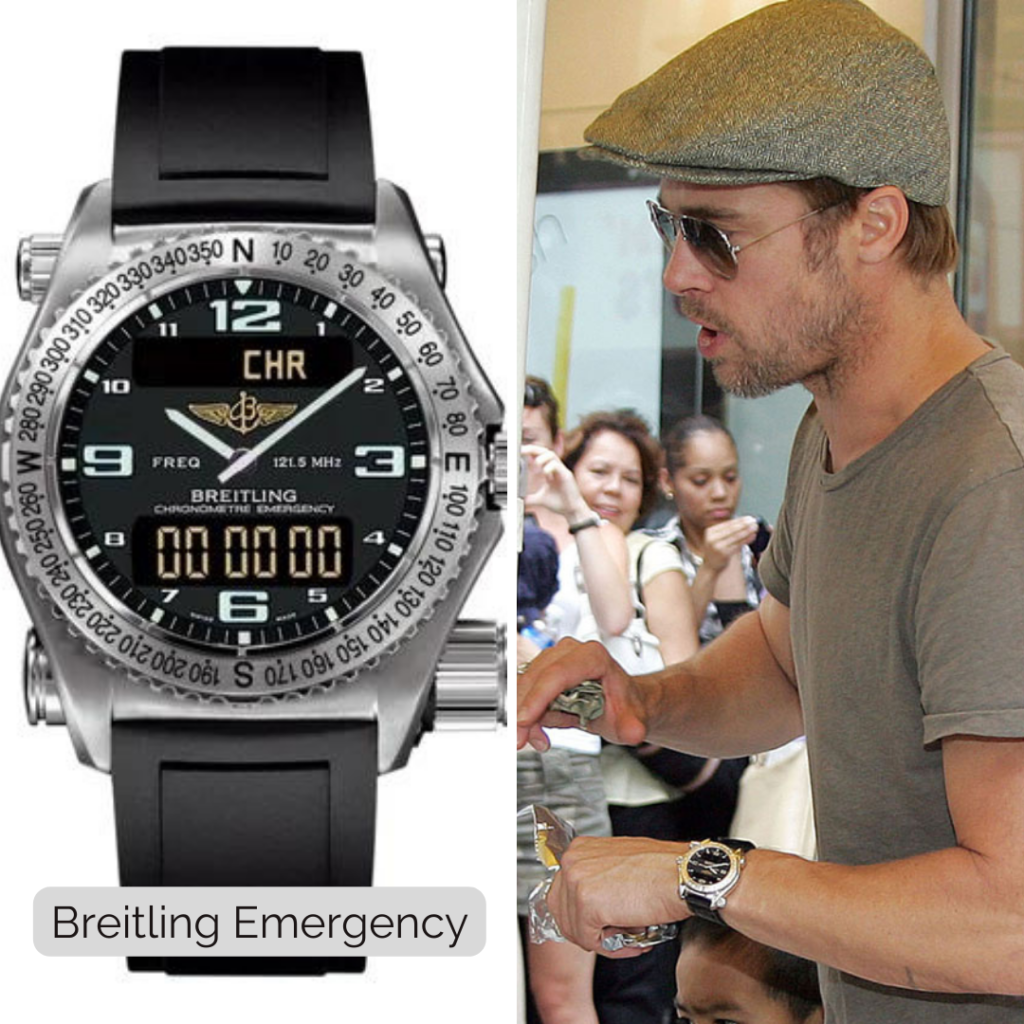Brad Pitt wearing Breitling Emergency