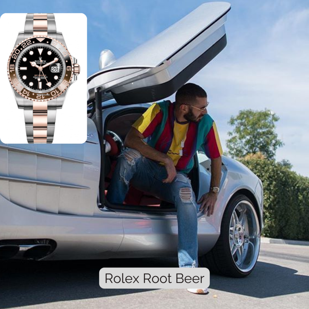 Karim Benzema wearing Rolex Root Beer