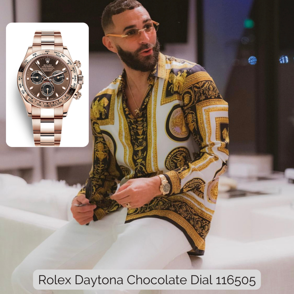Karim Benzema wearing Rolex Daytona Chocolate Dial 116505