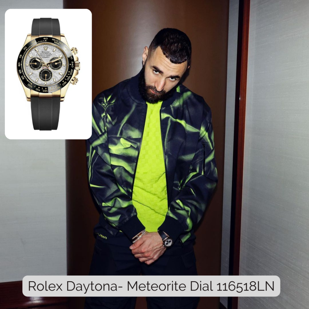 Karim Benzema wearing Rolex Daytona- Meteorite Dial 116518LN