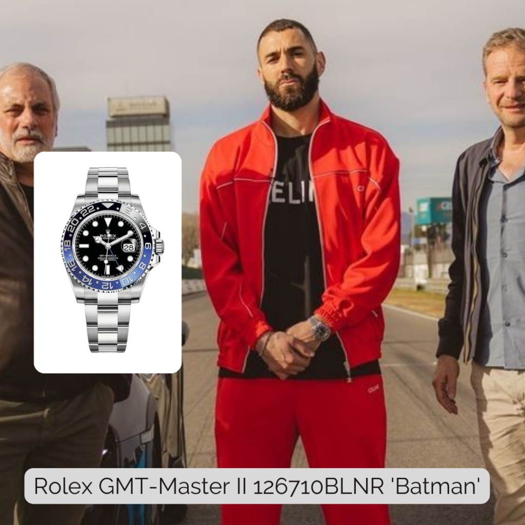Karim Benzema wearing Rolex GMT-Master II 126710BLNR 'Batman'