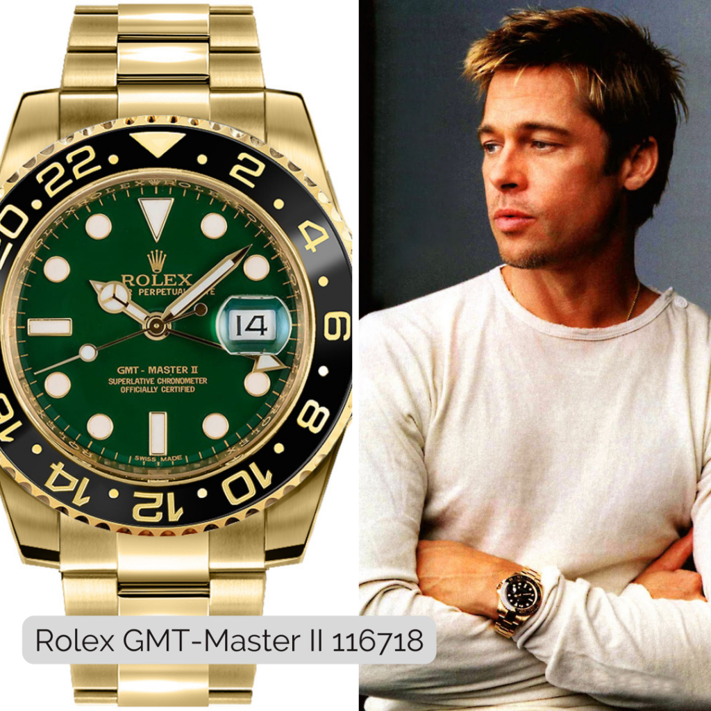Brad Pitt wearing Rolex GMT-Master II 116718