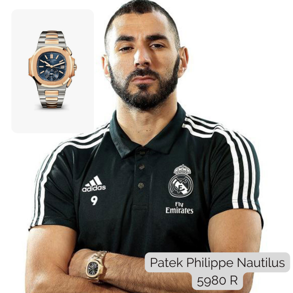 Karim Benzema wearing Patek Philippe Nautilus 5980 R