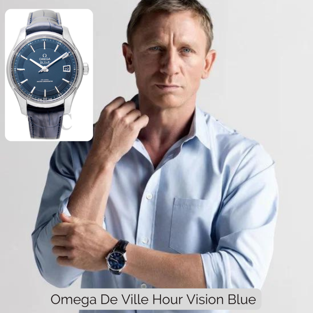 Daniel Craig wearing Omega De Ville Hour Vision Blue Ref 433.33.41.21.03.001