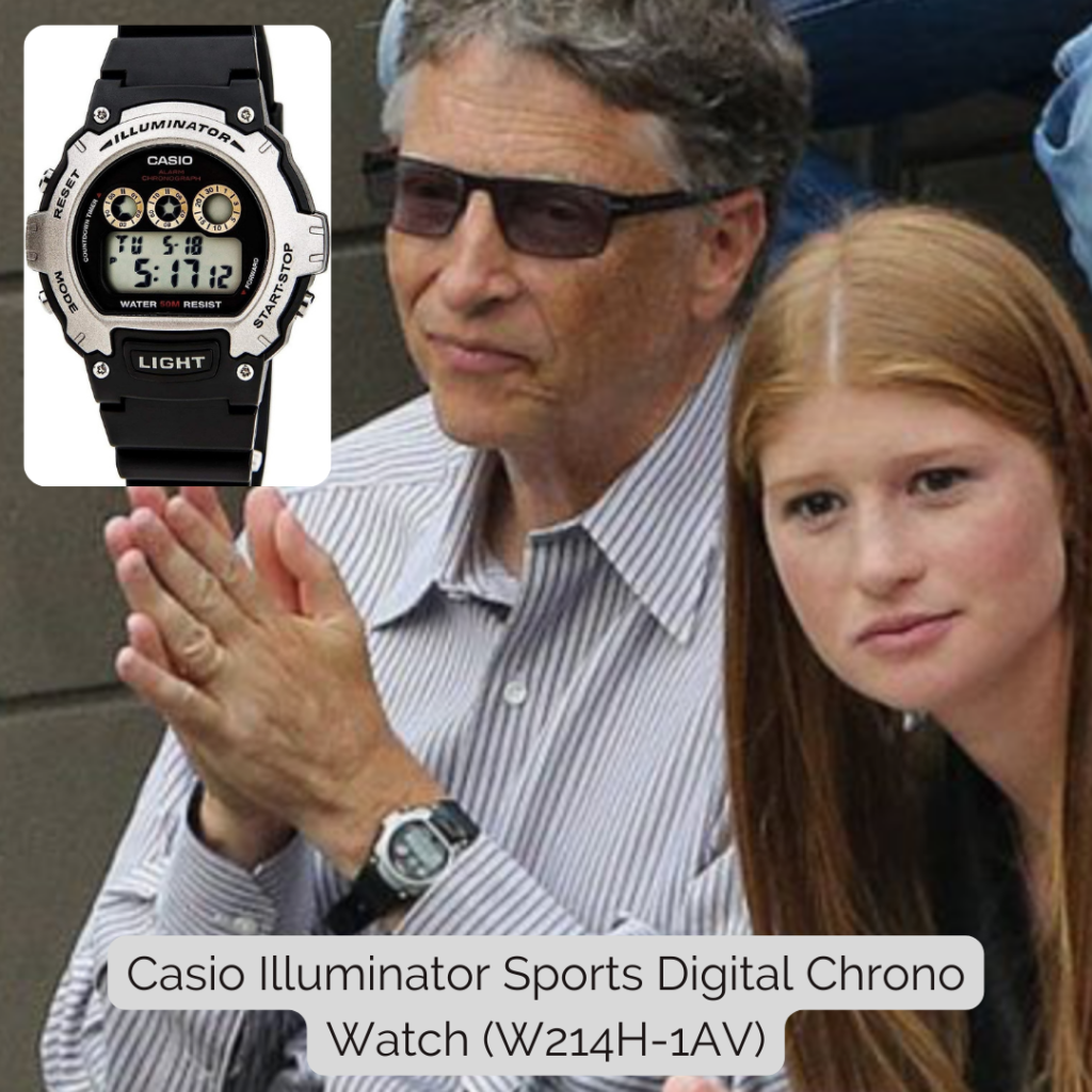 Bill Gates wearing Casio Illuminator Sports Digital Chrono Watch (W214H-1AV)