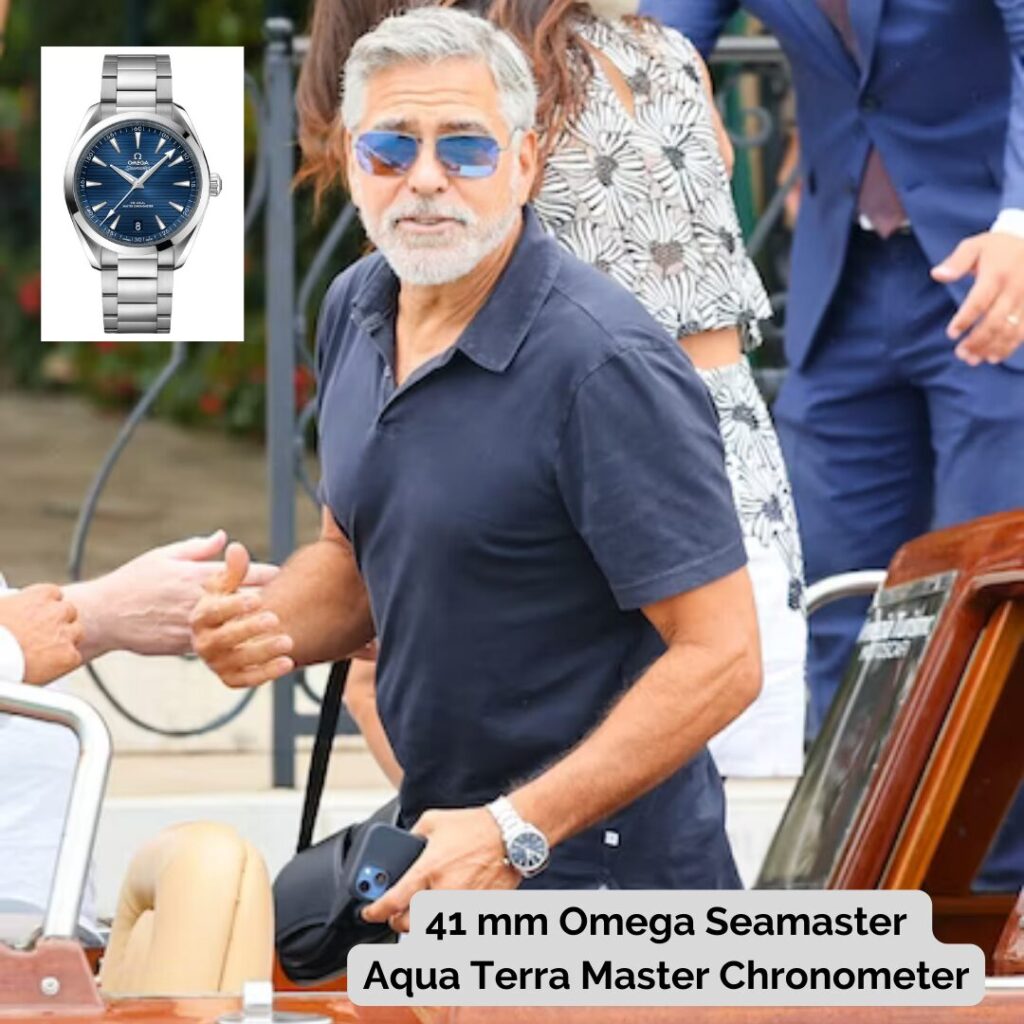 George Clooney wearing 41 mm Omega Seamaster Aqua Terra Master Chronometer