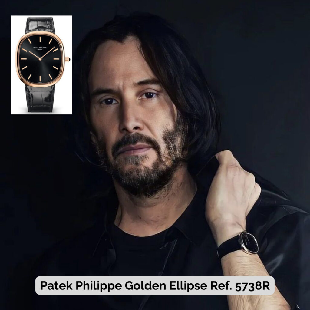 Keanu Reeves wearing Patek Philippe Golden Ellipse Ref. 5738R