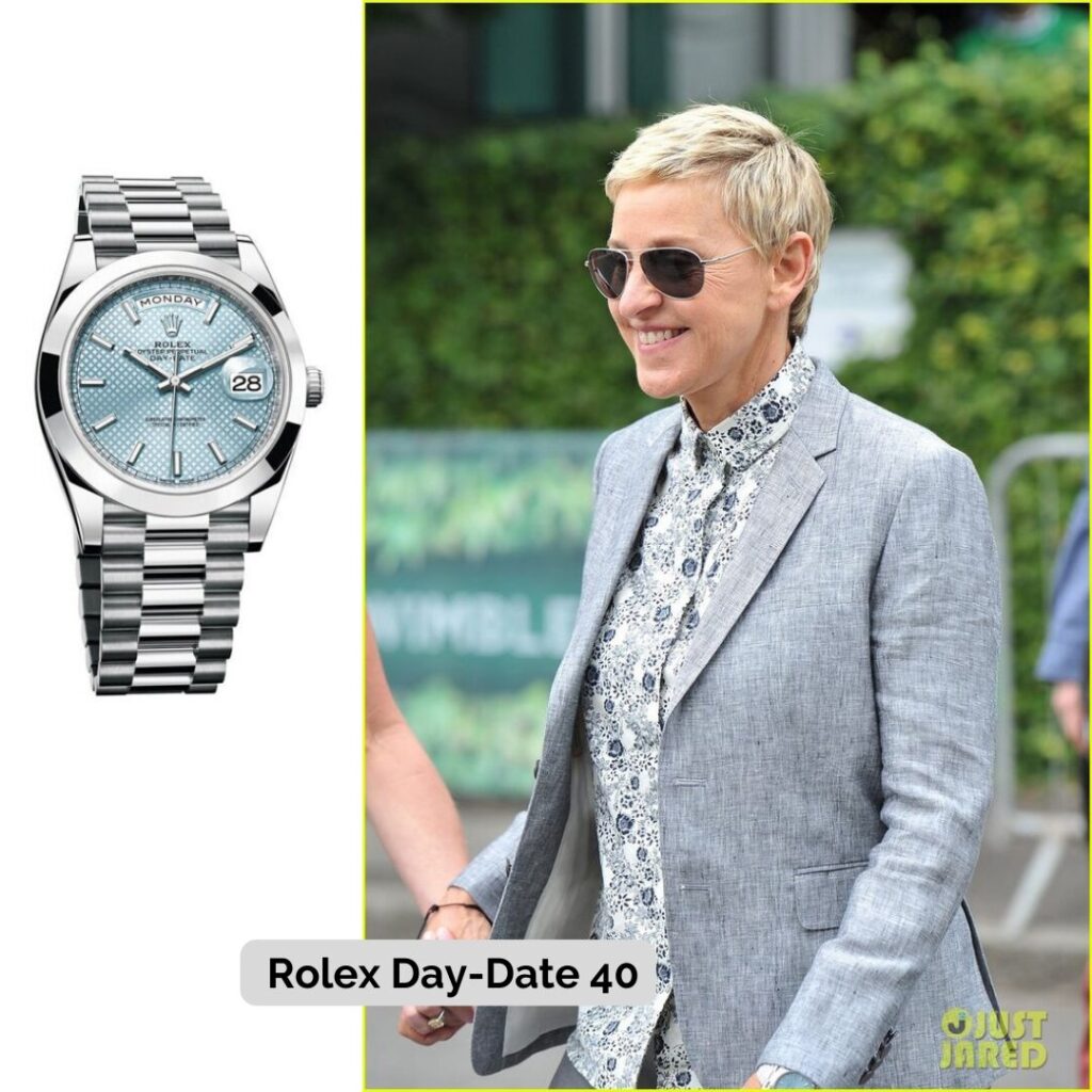 Ellen Degeneres wearing Rolex Day-Date 40