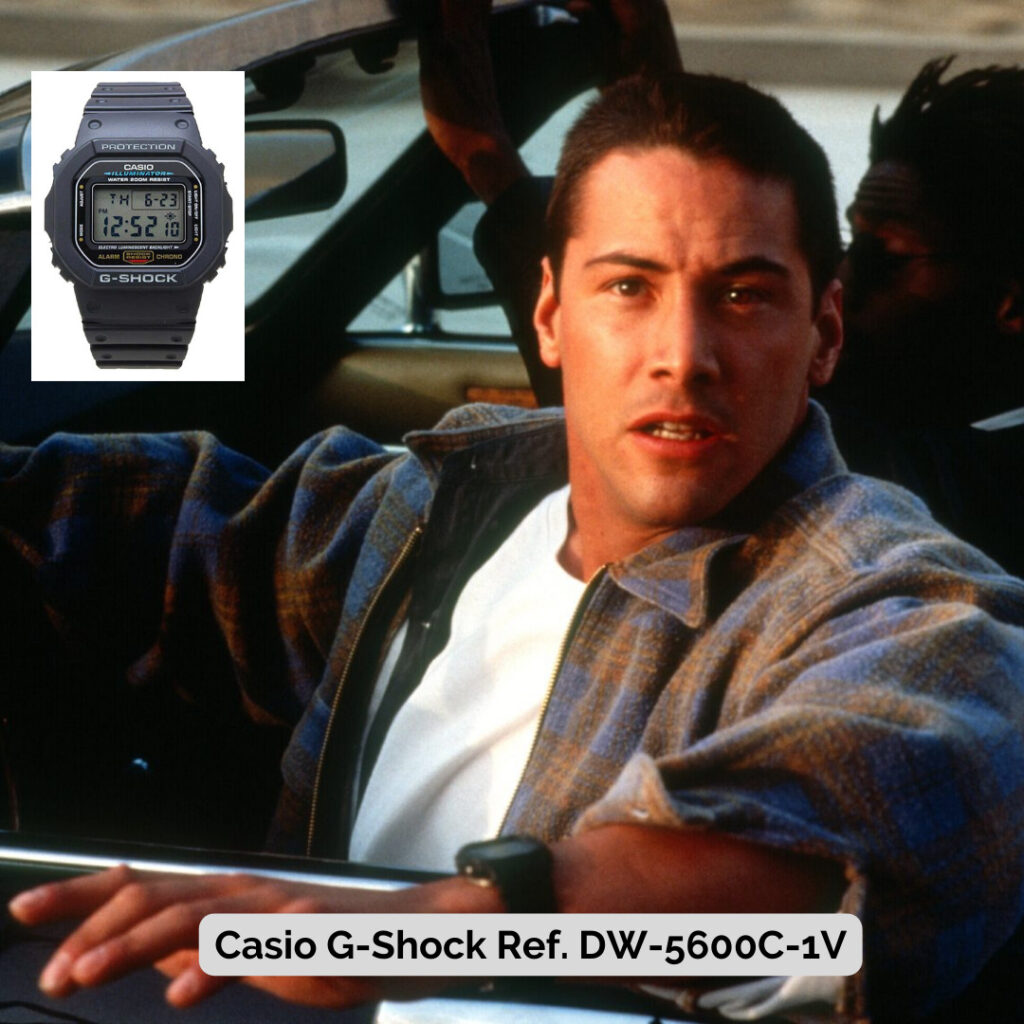 Keanu Reeves wearing Casio G-Shock Ref. DW-5600C-1V
