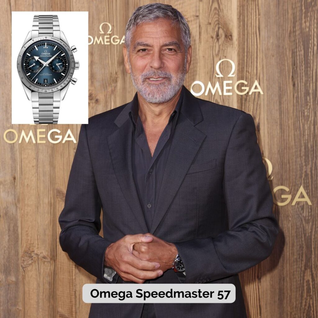 George Clooney wearing Omega Speedmaster 57
