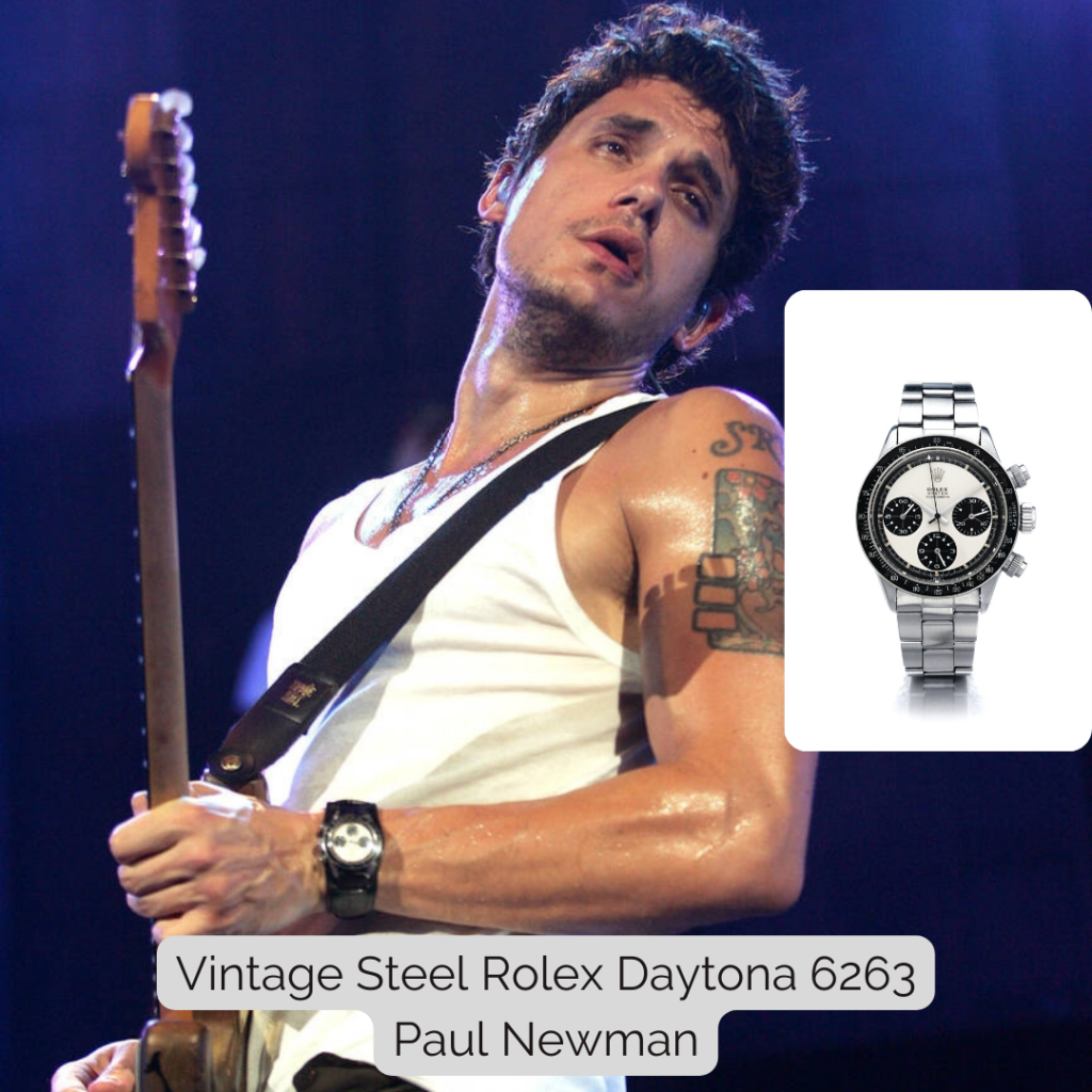 John Mayer wearing Vintage Steel Rolex Daytona 6263 Paul Newman