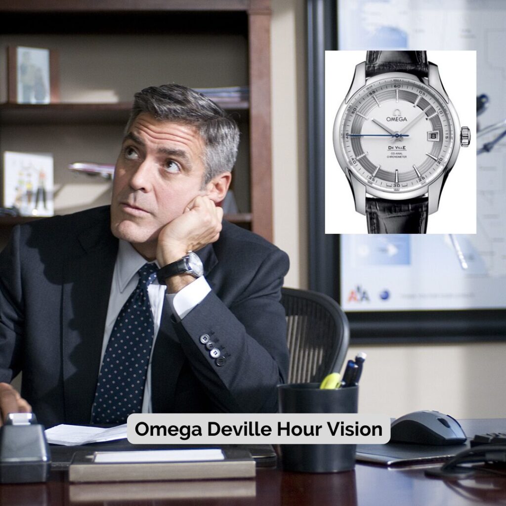 George Clooney wearing Omega Deville Hour Vision