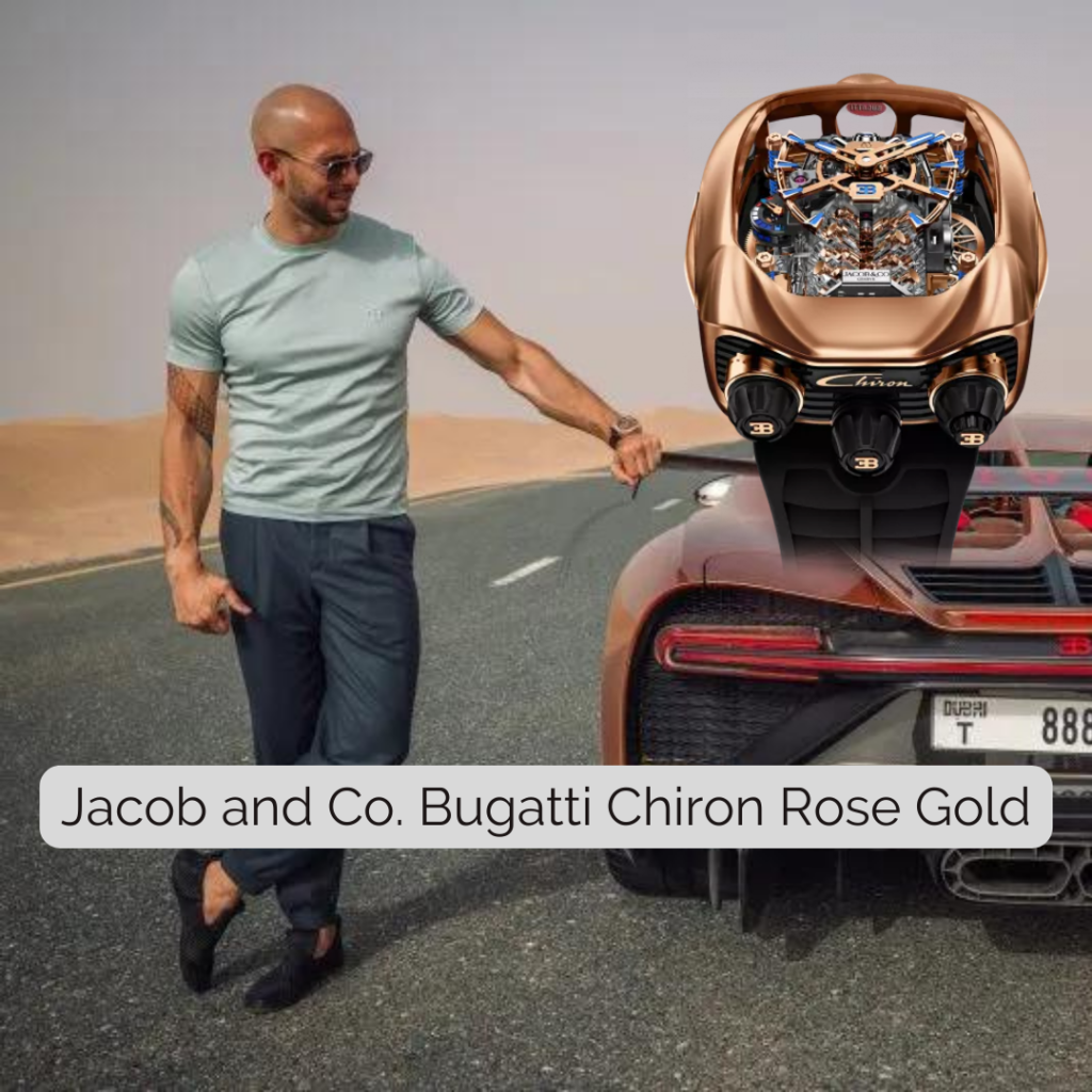 Andrew Tate wearing Jacob and Co. Bugatti Chiron Rose Gold