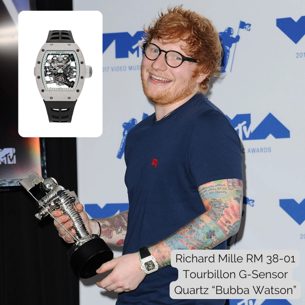 Ed Sheeran wearing  Richard Mille RM 38-01 Tourbillon G-Sensor Quartz “Bubba Watson”