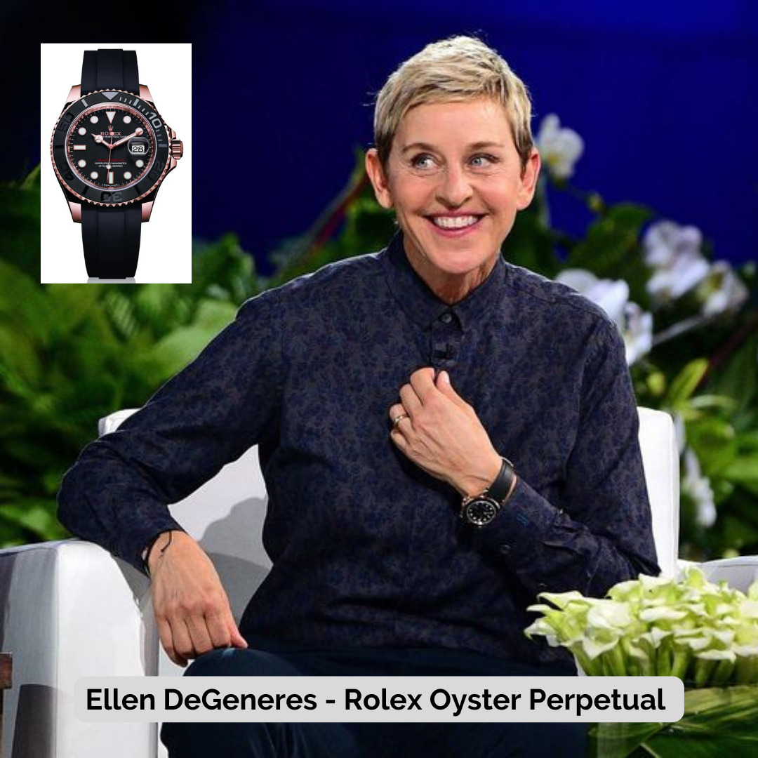 Ellen DeGeneres wearing Rolex Oyster Perpetual