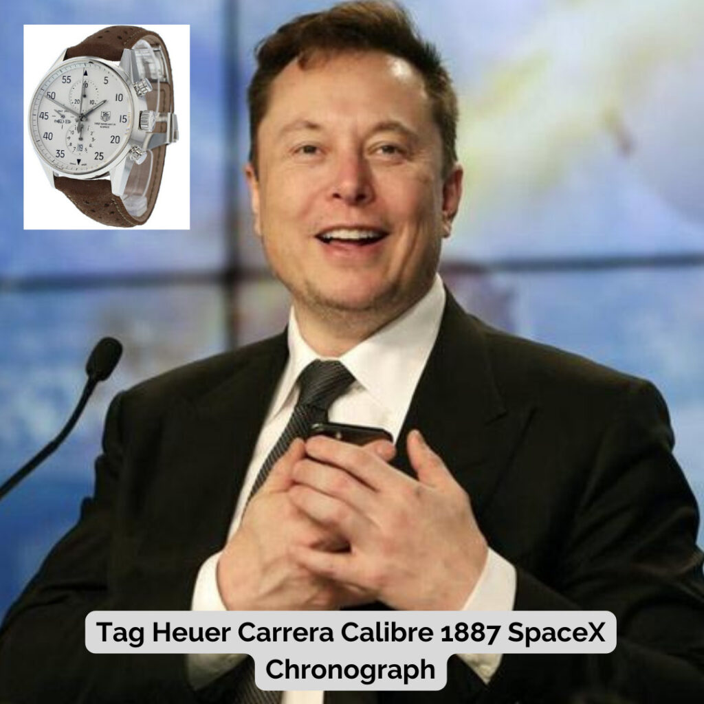 Elon Musk wearing Tag Heuer Carrera Calibre 1887 SpaceX Chronograph