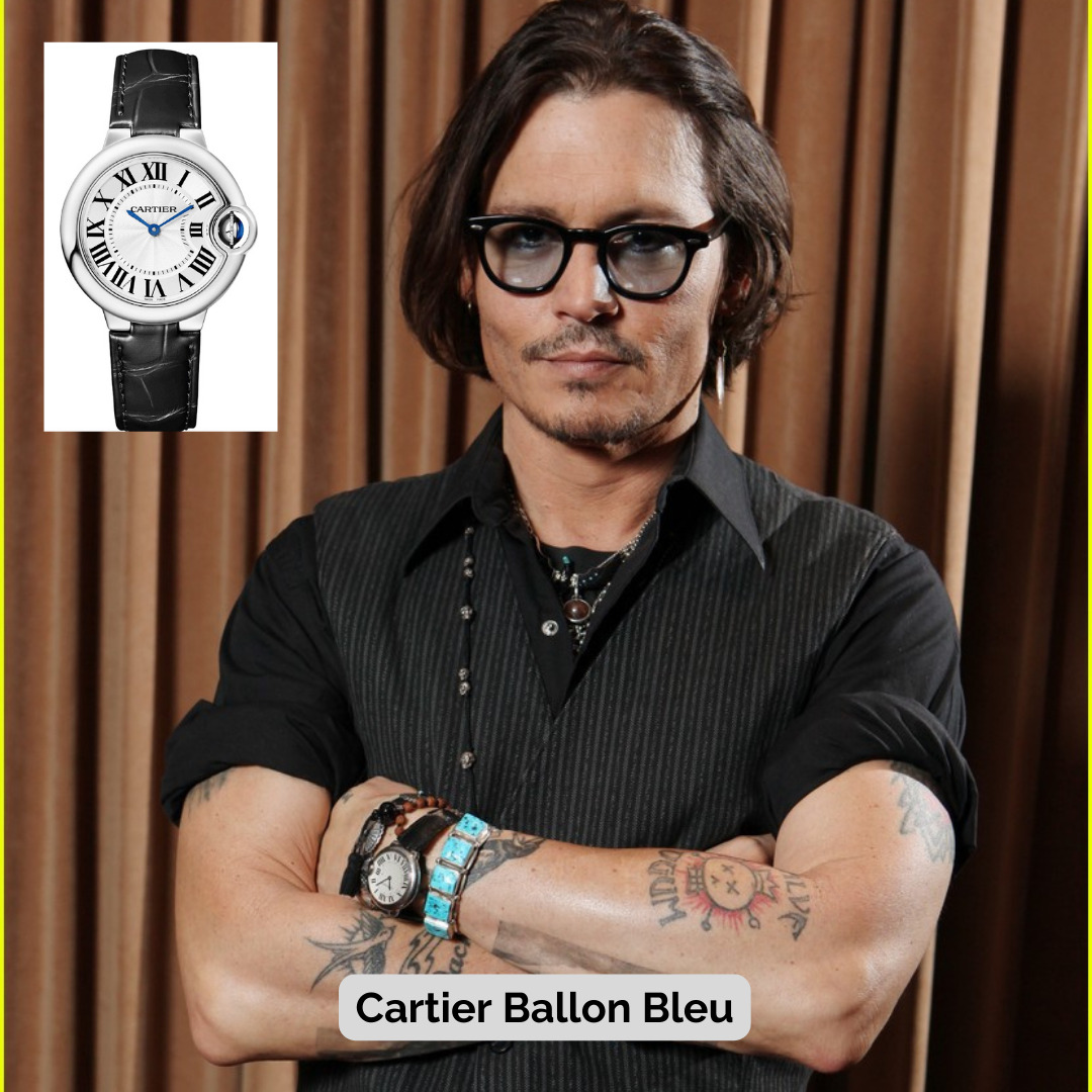 Johnny Depp wearing Cartier Ballon Bleu