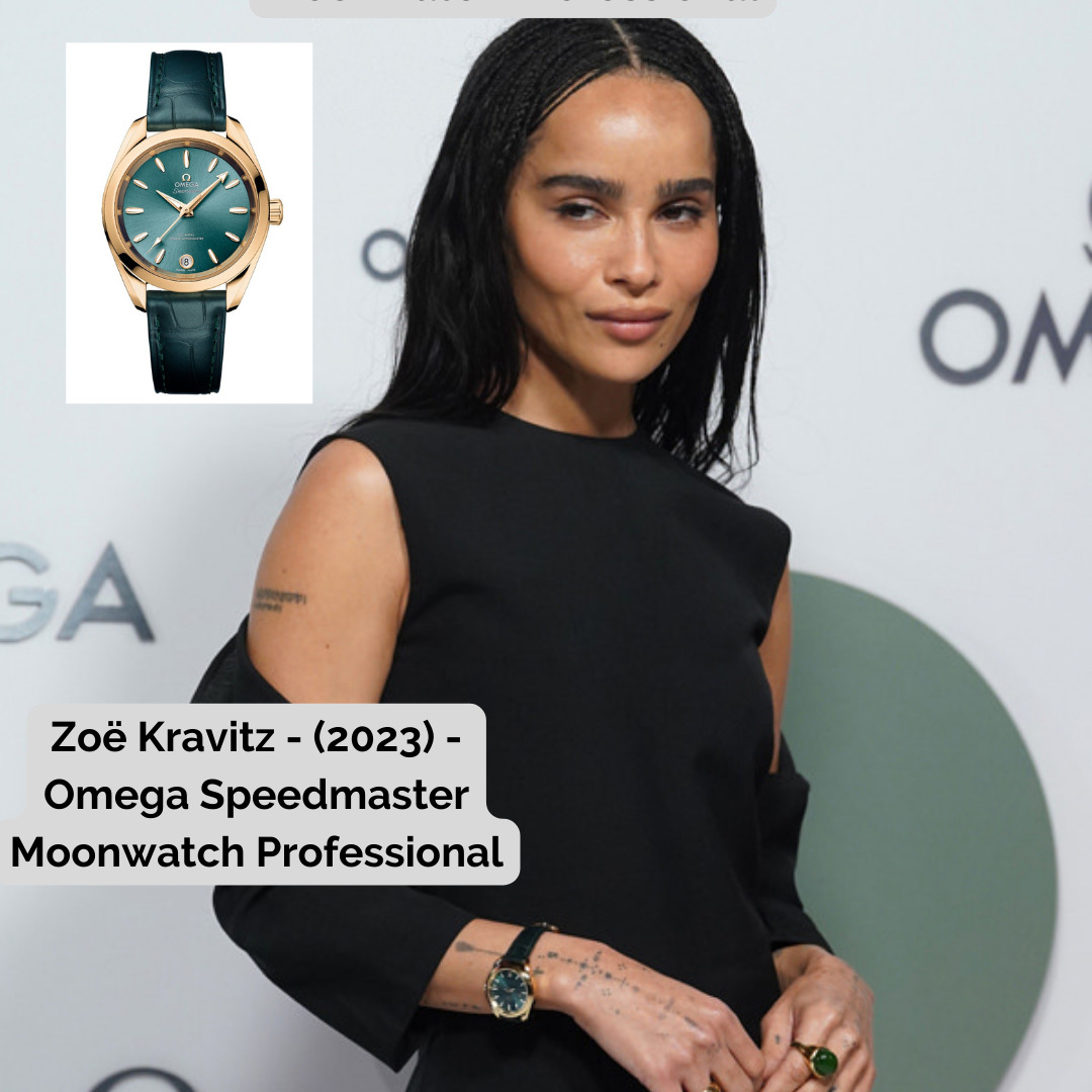 Zoë Kravitz wearing Omega Speedmaster Moonwatch Professional