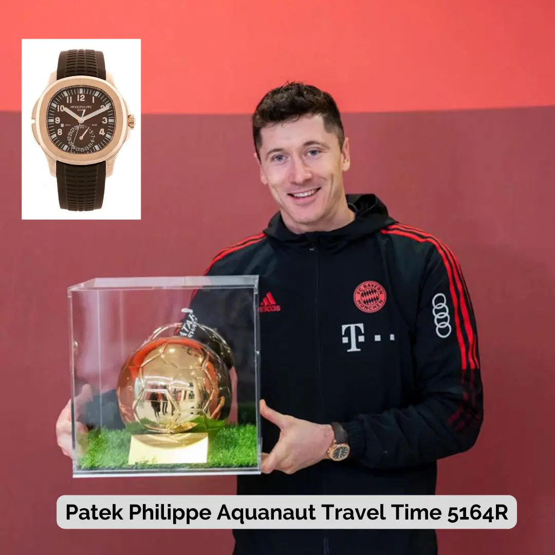 Robert Lewandowski wearing Patek Philippe Aquanaut Travel Time 5164R