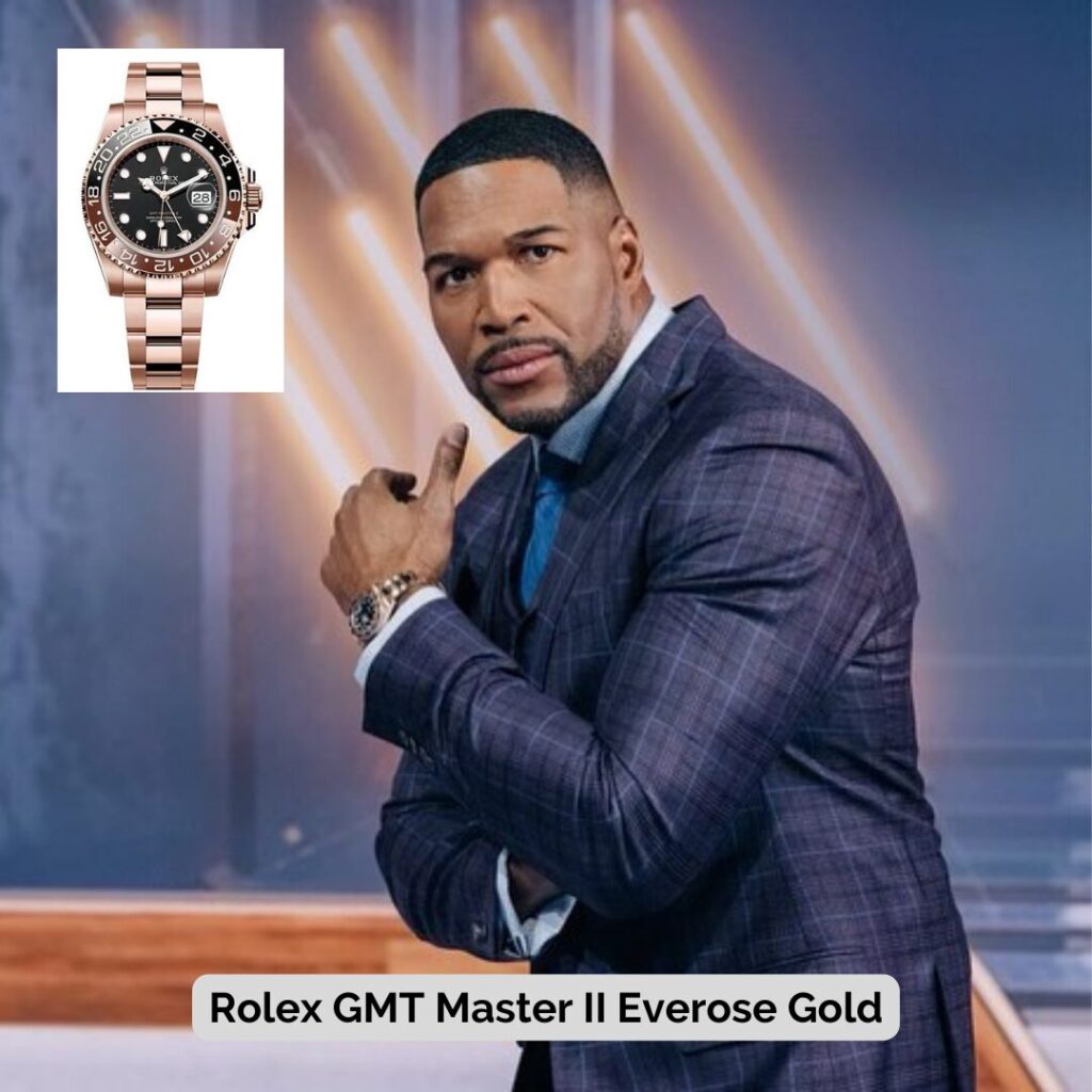 Michael Strahan wearing Rolex GMT Master II Everose Gold