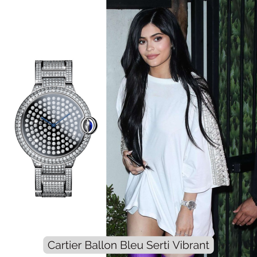 Kylie Jenner wearing Cartier Ballon Bleu Serti Vibrant