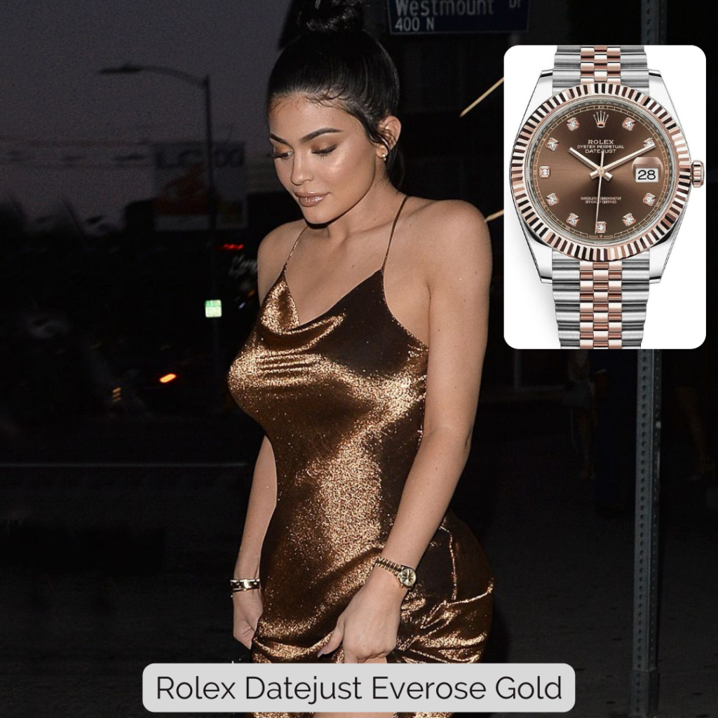 Kylie Jenner wearing Rolex Datejust Everose Gold