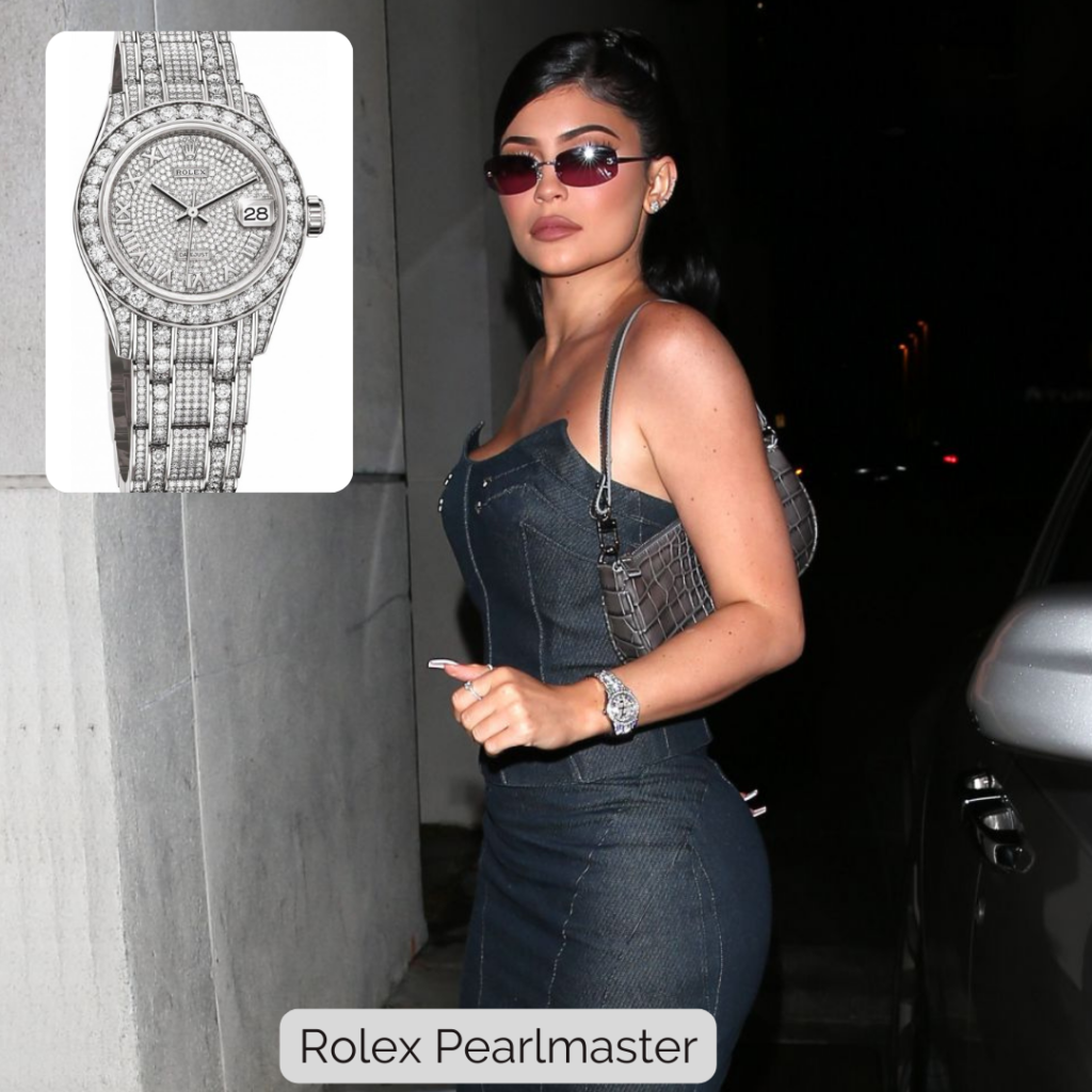Kylie Jenner wearing Rolex Pearlmaster 