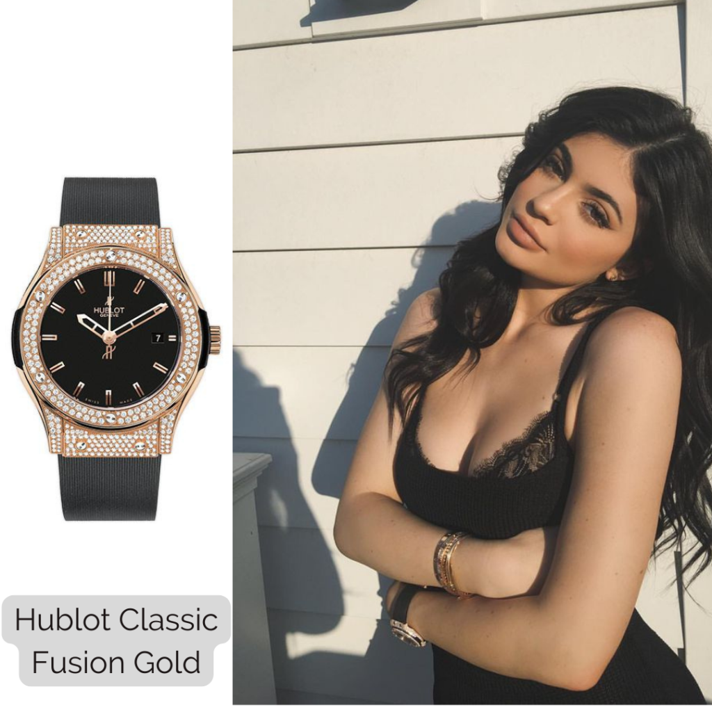 Kylie Jenner wearing Hublot Classic Fusion Gold
