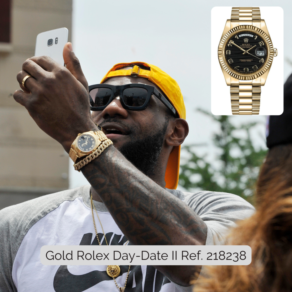 Lebron James wearing Gold Rolex Day-Date II Ref. 218238