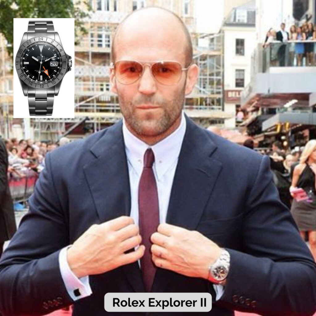 Jason Statham wearing Rolex Explorer II