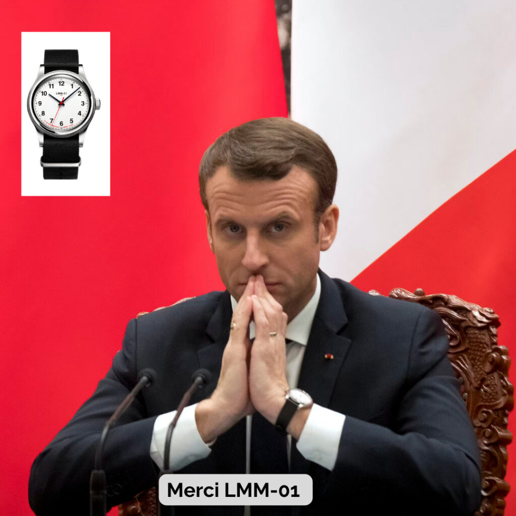Emmanuel Macron wearing Merci LMM-01 