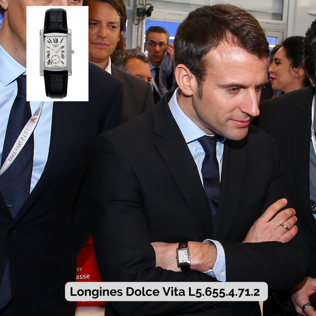 Emmanuel Macron wearing Longines Dolce Vita L5.655.4.71.2