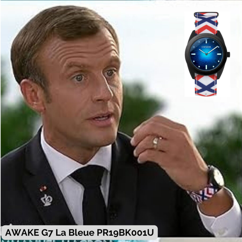 Emmanuel Macron wearing AWAKE G7 La Bleue PR19BK001U