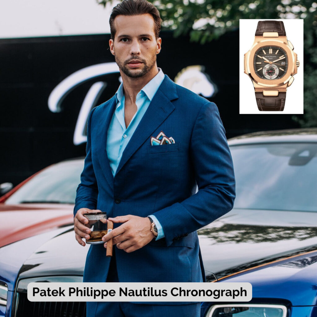Tristan Tate wearing Patek Philippe Nautilus Chronograph
