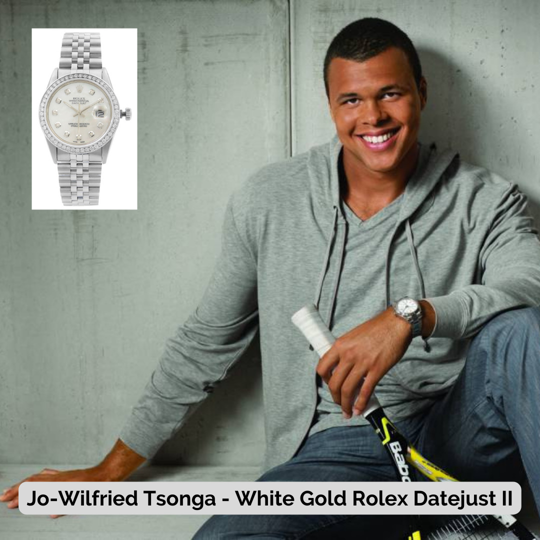 Jo-Wilfried Tsonga wearing White Gold Rolex Datejust II
